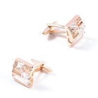 Brass Cufflinks, Square, rose gold color plated, micro pave cubic zirconia & for man 