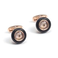 Brass Cufflinks, Round, rose gold color plated, for man 