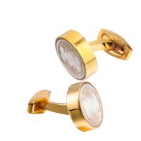 Brass Cufflinks, Round, gold color plated & for man 