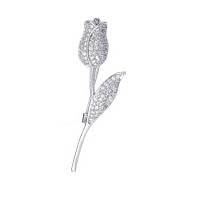 Cubic Zirconia Brooch, Brass, Rose, silver color plated, micro pave cubic zirconia & for woman 