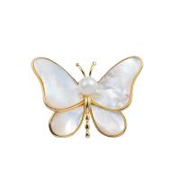 Shell Brooch, Zinc Alloy, with White Shell, Butterfly, gold color plated, Korean style & for woman 