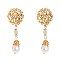 Zinc Alloy Drop Earring, with Plastic Pearl, KC gold color plated, for woman & hollow 