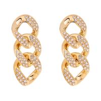 Zinc Alloy Rhinestone Drop Earring, Geometrical Pattern, gold color plated, for woman & with rhinestone & hollow 