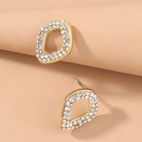 Zinc Alloy Rhinestone Stud Earring, Geometrical Pattern, KC gold color plated, for woman & with rhinestone & hollow 