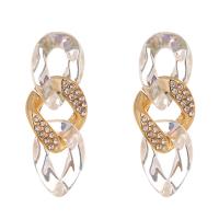 Zinc Alloy Rhinestone Drop Earring, with Plastic, Geometrical Pattern, KC gold color plated, for woman & with rhinestone & hollow 