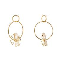 Zinc Alloy Drop Earring, with White Shell, Pinwheel, gold color plated, fashion jewelry & imitation pearl & for woman & hollow 