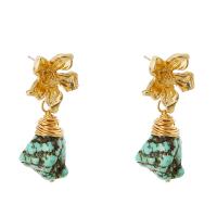 Turquoise Zinc Alloy Earring, with turquoise, Flower, KC gold color plated, fashion jewelry & for woman 