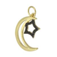 Cubic Zirconia Micro Pave Brass Pendant, Moon and Star, gold color plated, micro pave cubic zirconia & hollow Approx 3mm 