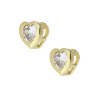 perle en laiton et zircone cubique , coeur, Placage de couleur d'or, pavé de micro zircon Environ 2mm, Vendu par PC