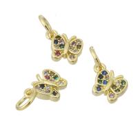 Cubic Zirconia Micro Pave Brass Pendant, Butterfly, gold color plated, micro pave cubic zirconia, multi-colored Approx 3mm 