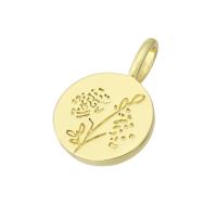 Brass Jewelry Pendants, Flat Round, gold color plated 