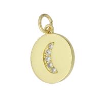 Cubic Zirconia Micro Pave Brass Pendant, Flat Round, gold color plated, micro pave cubic zirconia 