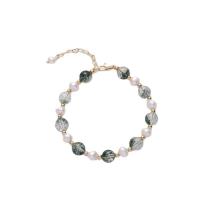 Perlen Armbänder, Natürliche kultivierte Süßwasserperlen, mit Natürlicher Quarz & Zinklegierung, für Frau, gemischte Farben, Länge:15.5 cm, verkauft von PC