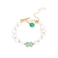 Edelstein Perlen Armbänder, Grüner Aventurin, mit Natürliche kultivierte Süßwasserperlen & Zinklegierung, für Frau, gemischte Farben, Länge:22 cm, verkauft von PC