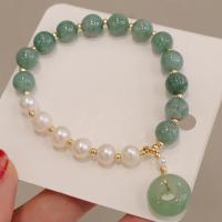 Jade Burma Bracelet, with Green Aventurine & Freshwater Pearl & Zinc Alloy, for woman, mixed colors Approx 19 cm 