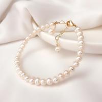 Bracelets de perles En alliage de zinc , perle d'eau douce cultivée, avec alliage de zinc, antifatigue & pour femme, blanc Environ 19 cm, Vendu par PC