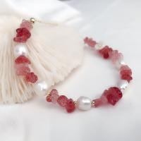 Quartz Bracelets, Freshwater Pearl, with Strawberry Quartz & Zinc Alloy, for woman, mixed colors Approx 19 cm 