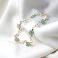 Bracelets perles de pierres semi-précieuses, perle d'eau douce cultivée, avec Aventurine & alliage de zinc, pour femme, couleurs mélangées Environ 19 cm, Vendu par PC