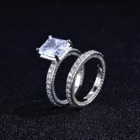 Латунное кольцо с стразами, Латунь, Женский & со стразами, серебряный, 17mm, продается Пара