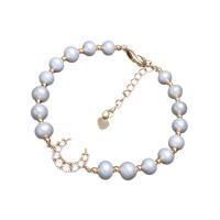 Bracelets de perles En alliage de zinc , perle d'eau douce cultivée, avec alliage de zinc, pour femme & avec strass, couleurs mélangées Environ 19 cm, Vendu par PC