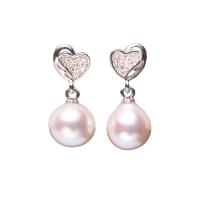 Freshwater Pearl Brass Earring, with Freshwater Pearl, micro pave cubic zirconia & for woman, mixed colors, 10mm 