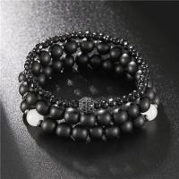 Gemstone Bracelets, Black Stone, with White Chalcedony & Black Diamond & Zinc Alloy, Round, gun black plated, Unisex & faceted & with rhinestone, black Approx 7.68 Inch, Approx 