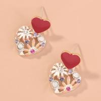 Zinc Alloy Rhinestone Drop Earring, Heart, gold color plated, for woman & enamel & with rhinestone & hollow 