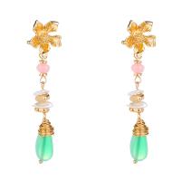 Gemstone Drop Earring, Zinc Alloy, with Natural Stone, KC gold color plated, fashion jewelry & for woman 