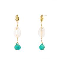 Turquoise Zinc Alloy Earring, with turquoise & Shell, Shell, gold color plated, fashion jewelry & for woman 