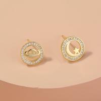 Zinc Alloy Rhinestone Stud Earring, Moon and Star, gold color plated, for woman & with rhinestone & hollow 