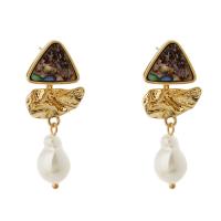 Kunststoff Perle Zink Legierung Ohrring, Zinklegierung, mit Kunststoff Perlen, KC goldfarben plattiert, Modeschmuck & für Frau, 17x43mm, verkauft von Paar