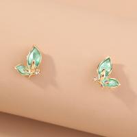 Zinc Alloy Rhinestone Stud Earring, Butterfly, gold color plated, fashion jewelry & micro pave rhinestone & for woman 