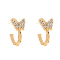Zinc Alloy Rhinestone Stud Earring, Butterfly, KC gold color plated, fashion jewelry & for woman & with rhinestone 