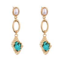 Turquoise Zinc Alloy Earring, with turquoise, gold color plated, fashion jewelry & for woman 
