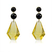 Resin Drop Earring, Brass, with Resin, 14K gold plated, fashion jewelry & for woman & with rhinestone 