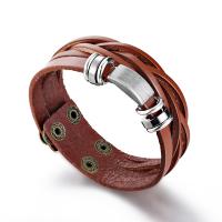 PU Leather Cord Bracelets, with Stainless Steel, Unisex & anti-fatigue, brown .5 cm 