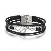 Titanium Steel Bracelet & Bangle, with Leather, plated, Unisex, black cm 
