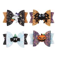 Children Hair Clip, PU Leather, Bowknot, Halloween Design & Girl mixed colors, 76.2mm 