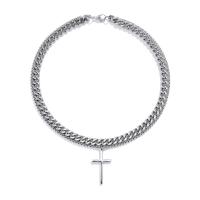 Stainless Steel Jewelry Necklace, 304 Stainless Steel, Cross, Vacuum Plating, Double Layer & Unisex, silver color 