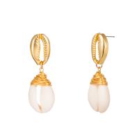 Seashell Earrings, Zinc Alloy, with Shell, gold color plated, fashion jewelry & for woman & hollow 
