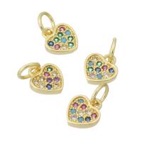 Cubic Zirconia Micro Pave Brass Pendant, Heart, gold color plated, micro pave cubic zirconia, multi-colored Approx 3mm 