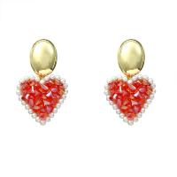 Crystal Drop Earring, Brass, with Crystal & Plastic Pearl, Heart, 14K gold plated, fashion jewelry & for woman 