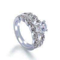 Anillo de dedo de aleación de Zinc, para mujer & con diamantes de imitación, plateado, 17mm, Vendido por UD