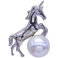 Sterling Silber Perlenkette, 925er Sterling Silber, mit Natürliche kultivierte Süßwasserperlen, Einhorn, plattiert, für Frau, Silberfarbe, 20x15mm, Länge:45 cm, verkauft von PC