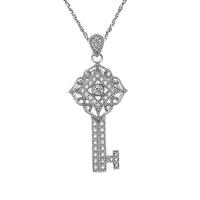 Titanium Steel Jewelry Necklace, with 1.18Inch extender chain, Key, micro pave cubic zirconia & for woman, original color Approx 22.05 Inch 