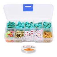Acrylic Earring Finding Set, Elastic Thread & Lobster Clasp & beads & earpick, with Seedbead & Plastic Box & Crystal Thread & Zinc Alloy, gold color plated, DIY & enamel, mixed colors 