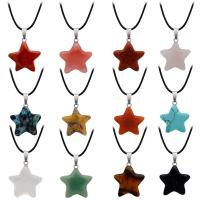 Gemstone Brass Pendants, with Brass, Star, silver color plated 