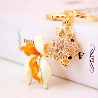 Zinc Alloy Key Clasp, with Czech Rhinestone, Goldfish, high quality plated, fashion jewelry & for woman & enamel, golden 