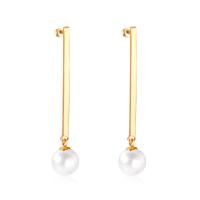 Stainless Steel Drop Earring, 304 Stainless Steel, with Plastic Pearl, Vacuum Ion Plating, fashion jewelry & for woman, gold, 2mm*40mm,10mm 