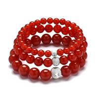 Red Agate Bracelets, Round, Unisex Approx 7 Inch 